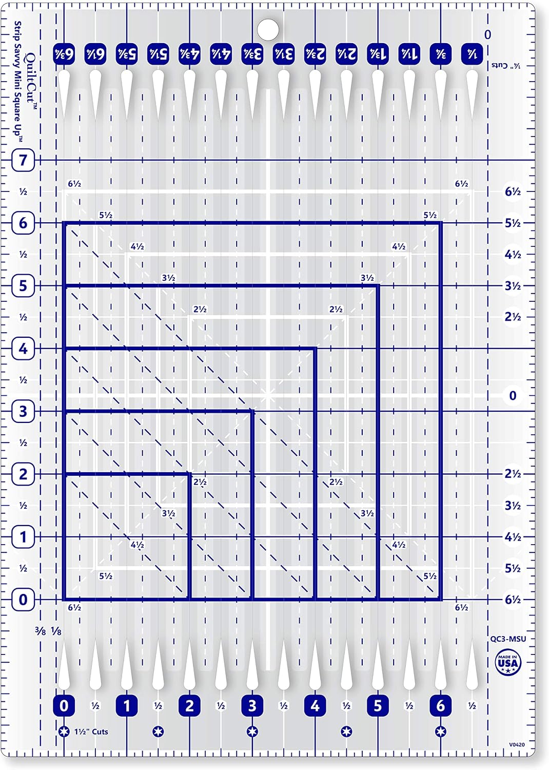 QuiltCut Strip Savvy Mini Square Up Slotted Quilting Ruler, QC3-MSU (8½" x 12")