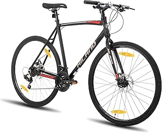 Hiland Bici da Strada City 28 Pollici, Telaio in Alluminio 700C Unisex, Freni a Disco Anteriore e Posteriore, 21 Velocità, Telaio 530/570 mm, Nero/Rosso/Argento