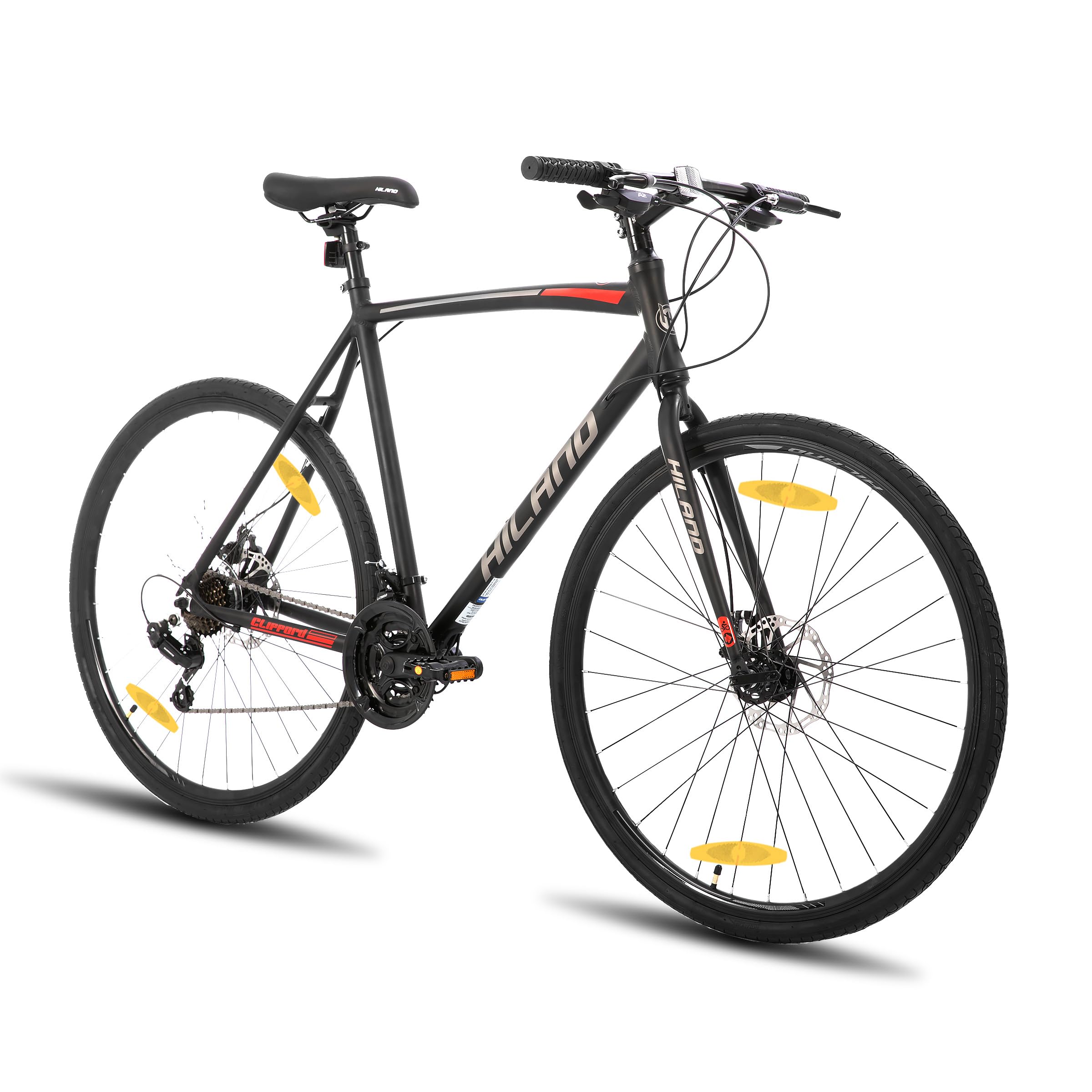 HILAND Bicicletta da corsa da 28 pollici,pendolare urbano con freno a disco per uomo,telaio da 530/570mm,comoda bici da corsa 700 C, ruote a 21 marce,Argento/Nero/Rosa