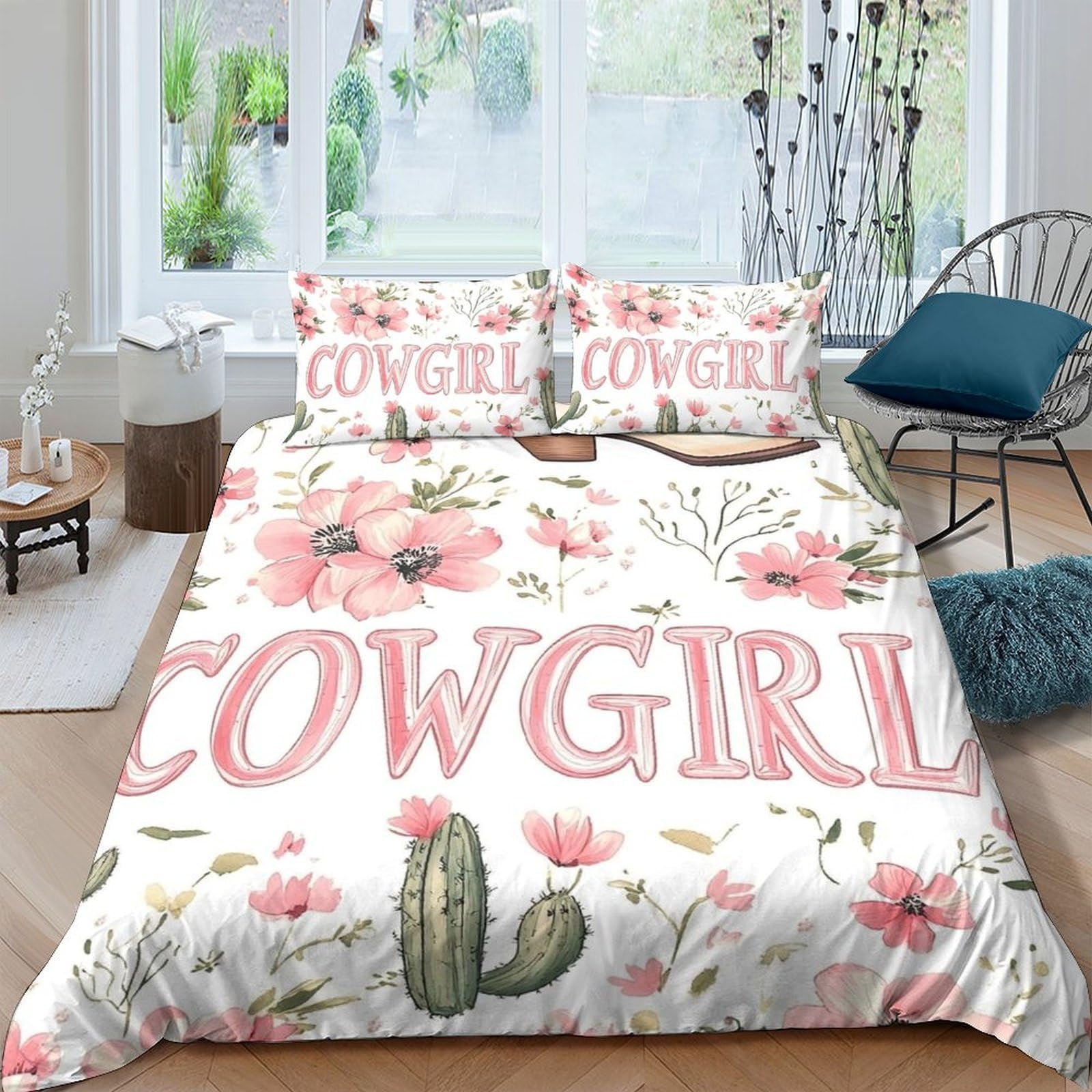 Ctjqhvkz Style-1 3D Printed Floral Cowgirl Fitted Sheet Microfiber Soft Pink Cactus Bed Cover For Bedroom Dorm Mattress Protection Decor Single（135X200cm）