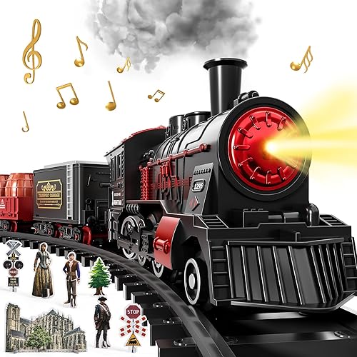Miniatura 10 de Juego de tren para niños pequeños de 3 a 4 años, trenes eléctricos con pista, luz, sonido, juegos de tren de Navidad para alrededor del árbol,