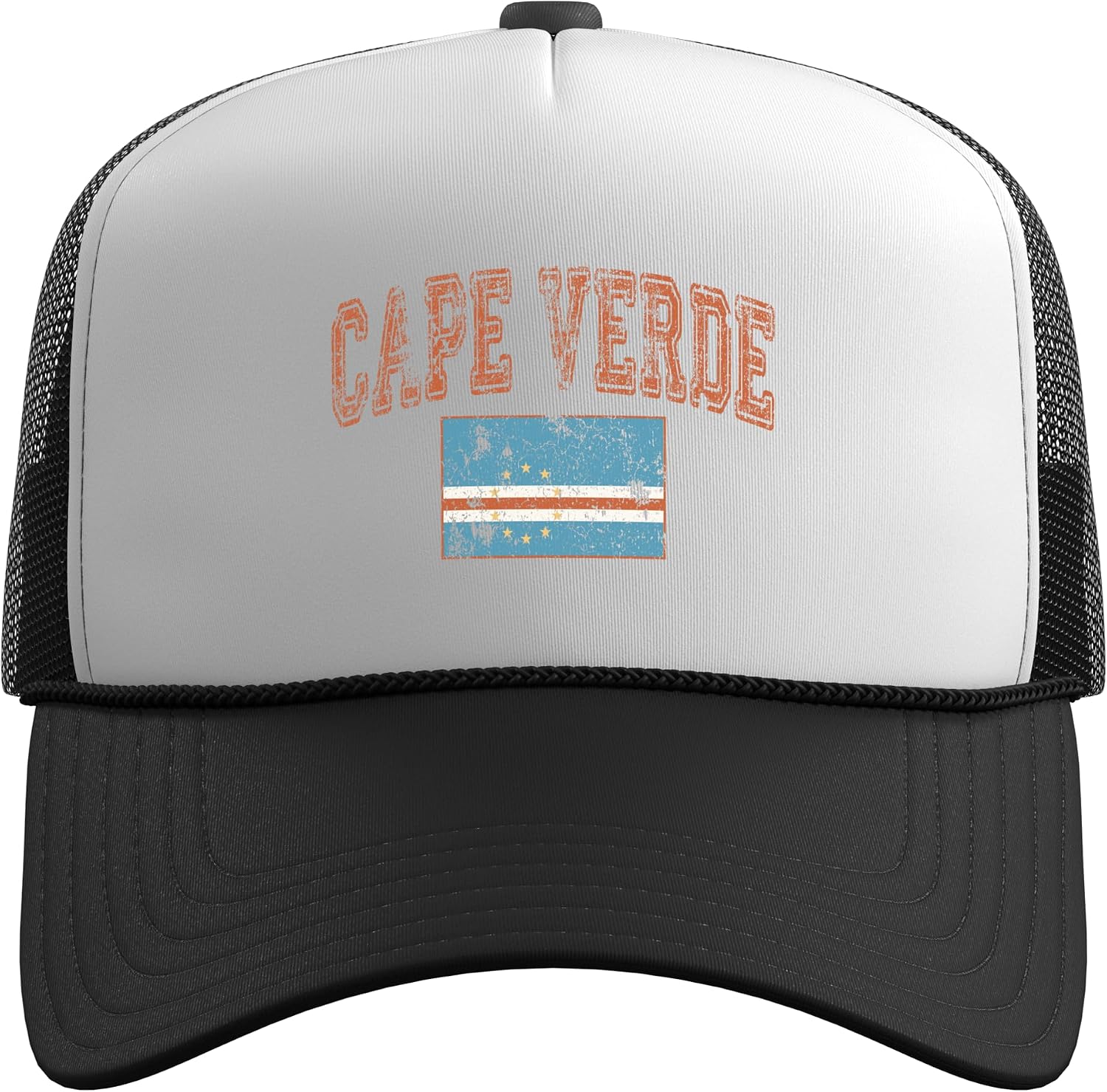 Vintage Retro Faded Cape Verde Flag Cabo Verde Pride Trucker Hat with Adjustable Mesh Back