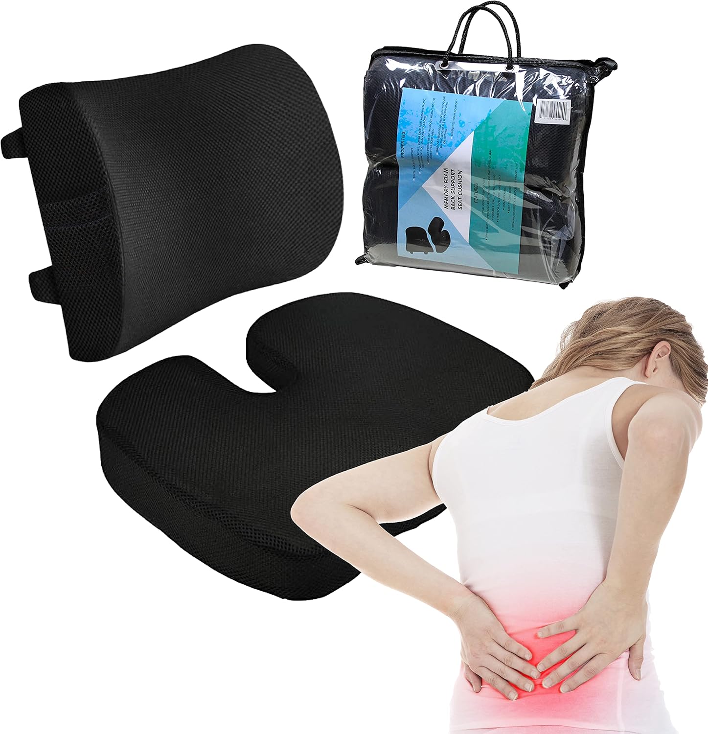 Back Support Memory Foam Seat Cushion Orthopedic Lumbar Pillow for