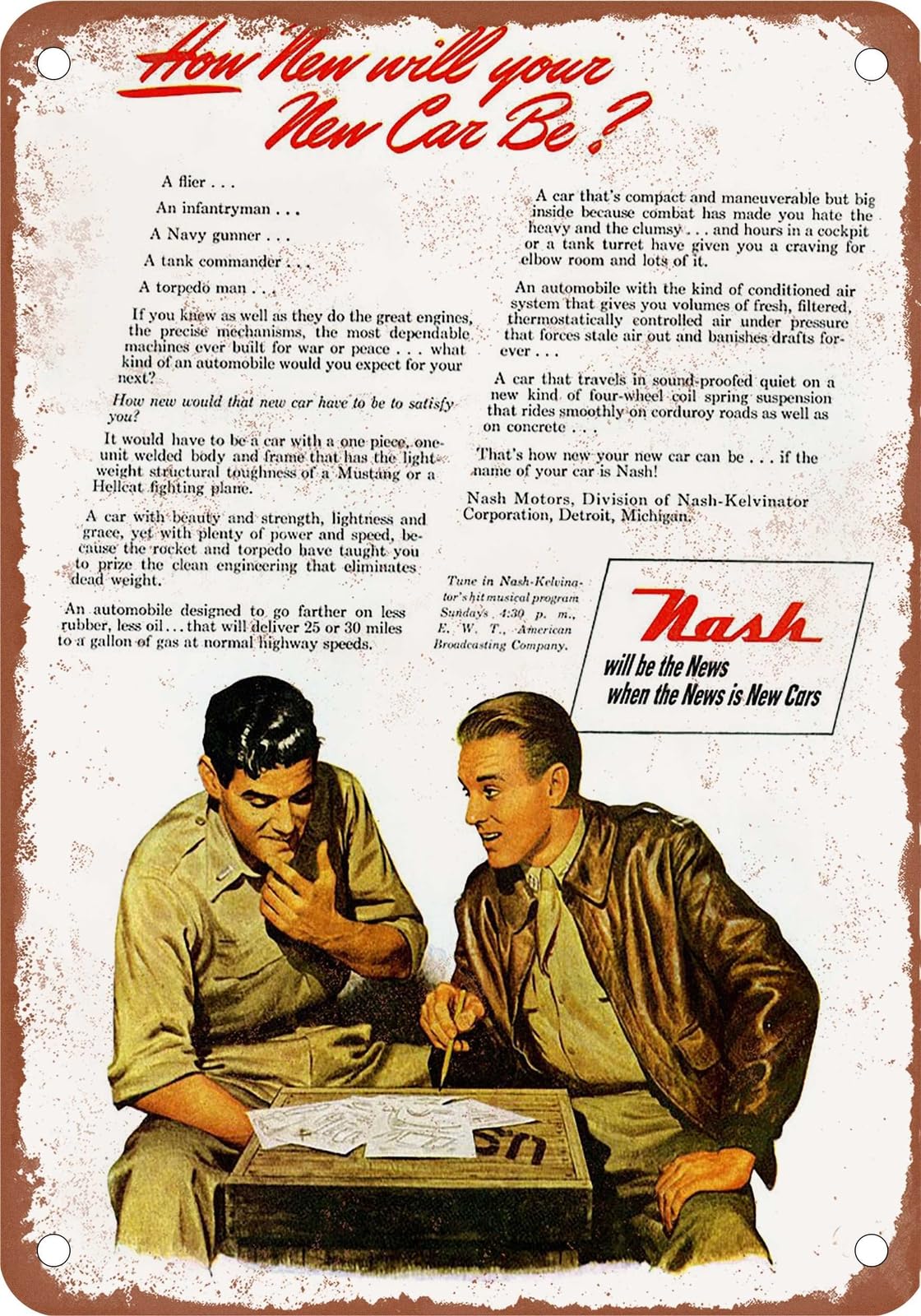 Miaomansenstore Metal Sign - 1946 Nash Vintage Ad 01 - Old Retro Rusty Look Home Decor