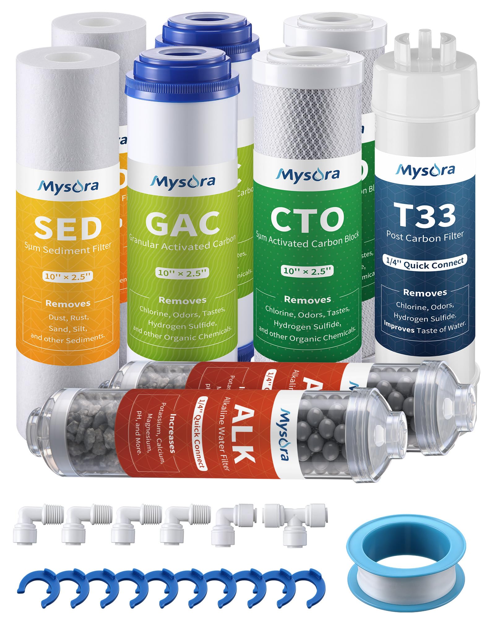 Photo 1 of ***FACTORY SEALED***Mysora F9K NSF Certified 1-Year Reverse Osmosis Water Filter Replacement Set Compatible with iSpring RCC7AK, 9-Count for 6-Stage RO System with Alkaline Remineralization Filter, Without RO Membrane