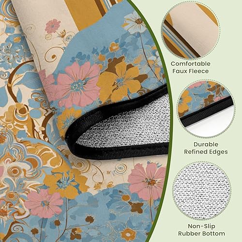 Miniatura 3 de Golden Feline Surrounded by 1970s Inspired Retro Designs Pastels Area Rug Outdoor Patio Rug Play Mat Modern Floor Carpet Non-Slip Home Decor Living