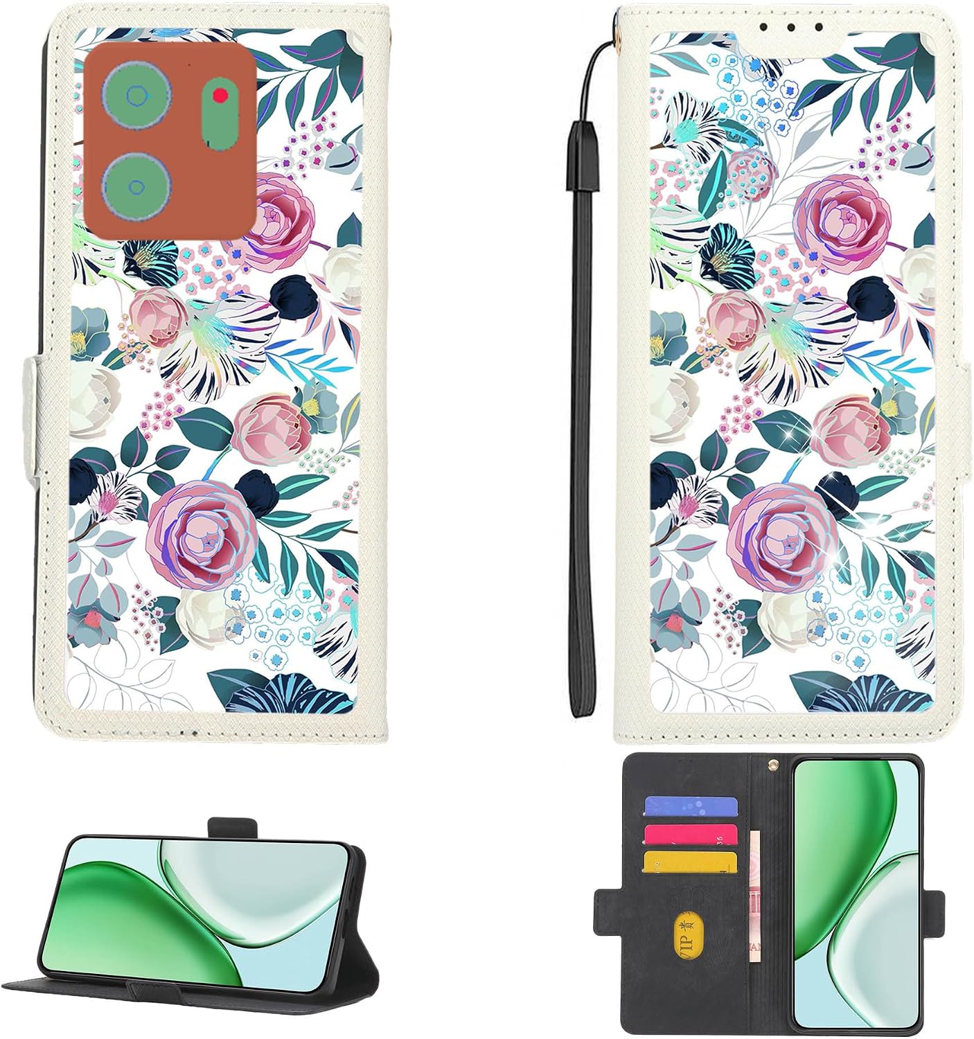 jioeuinly Case Compatible for Consumer Cellular IRIS Connect II SN512CC Phone Case Flip Cover [with Tempered Glass Screen Protector][RFID Blocking][Colorful Reflect Light] PTB-HUA3