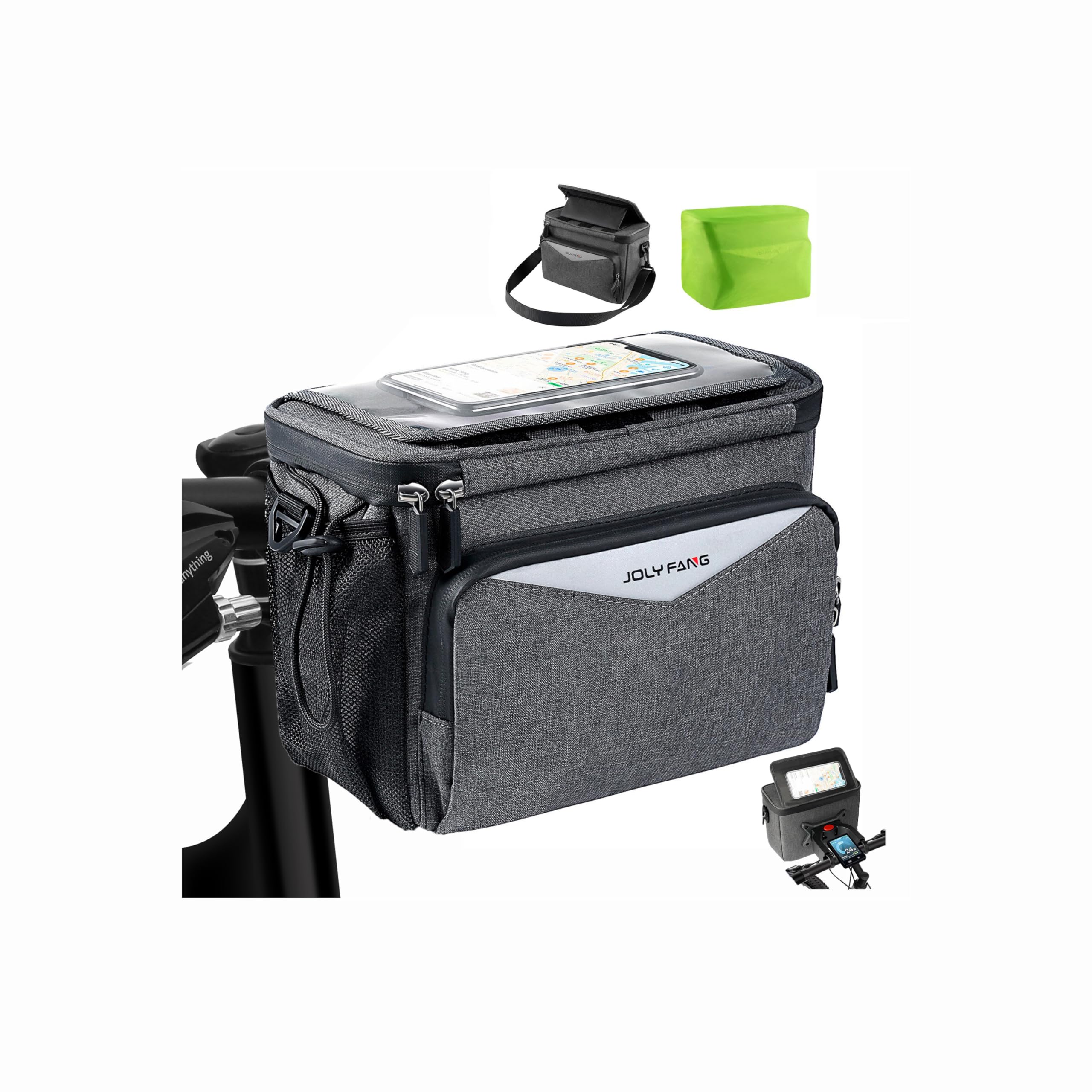 Sacoche De Guidon avec Adaptateur pour Vélo Et Vélo Électrique, 5,2 L, Panier Avant Étanche, Support (Gris)