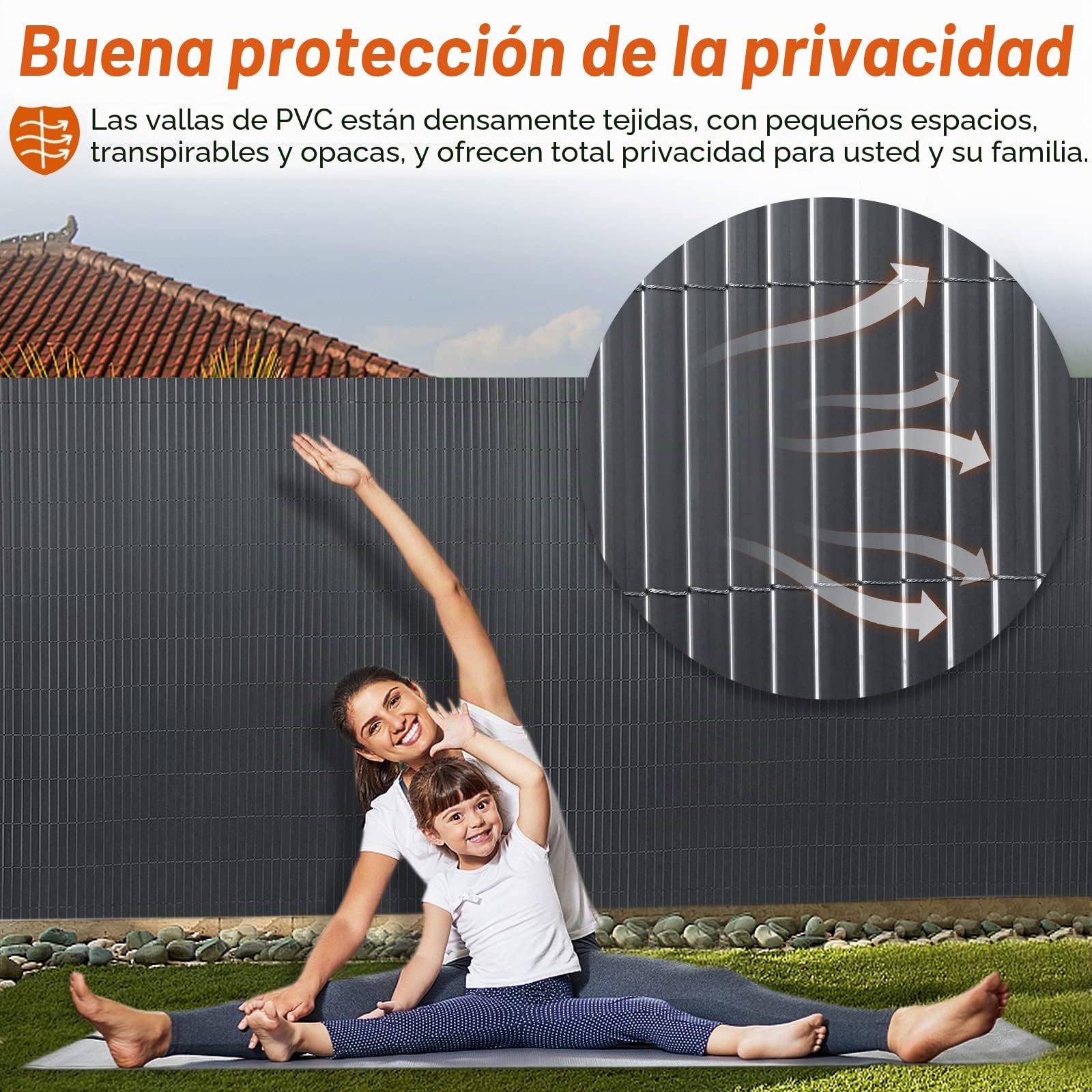 FIVMEN Esterilla de protección visual de PVC, 200 x 500 cm, para balcón, valla con bridas, protección visual, protección visual, protección contra el viento, impermeable, sin agujeros, para jardín o