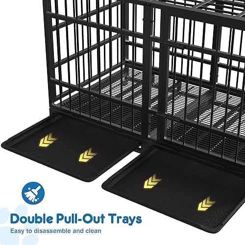 Miniatura 5 de Jaula para perros de 48 pulgadas resistente para perros grandes, jaula indestructible XL de alta ansiedad con ruedas, jaula para perros a prueba de