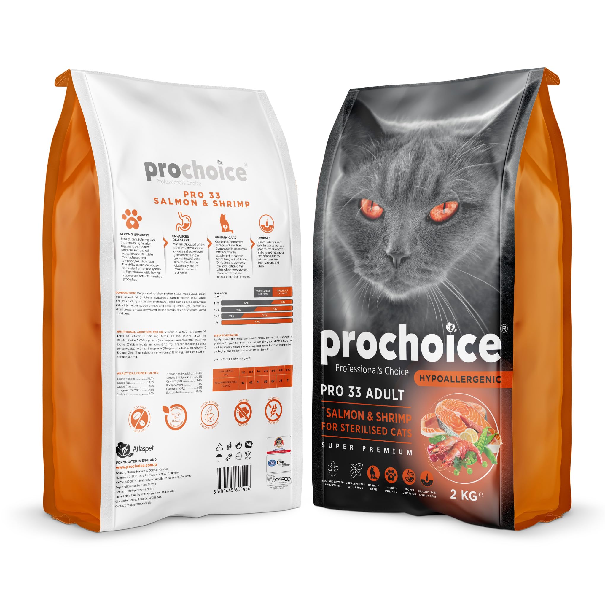 Prochoice Pro 33, Kısırlaştırılmış Kediler İçin, Hipoalerjenik, Somon Balıklı ve Karidesli Kuru Mama, 15 kg