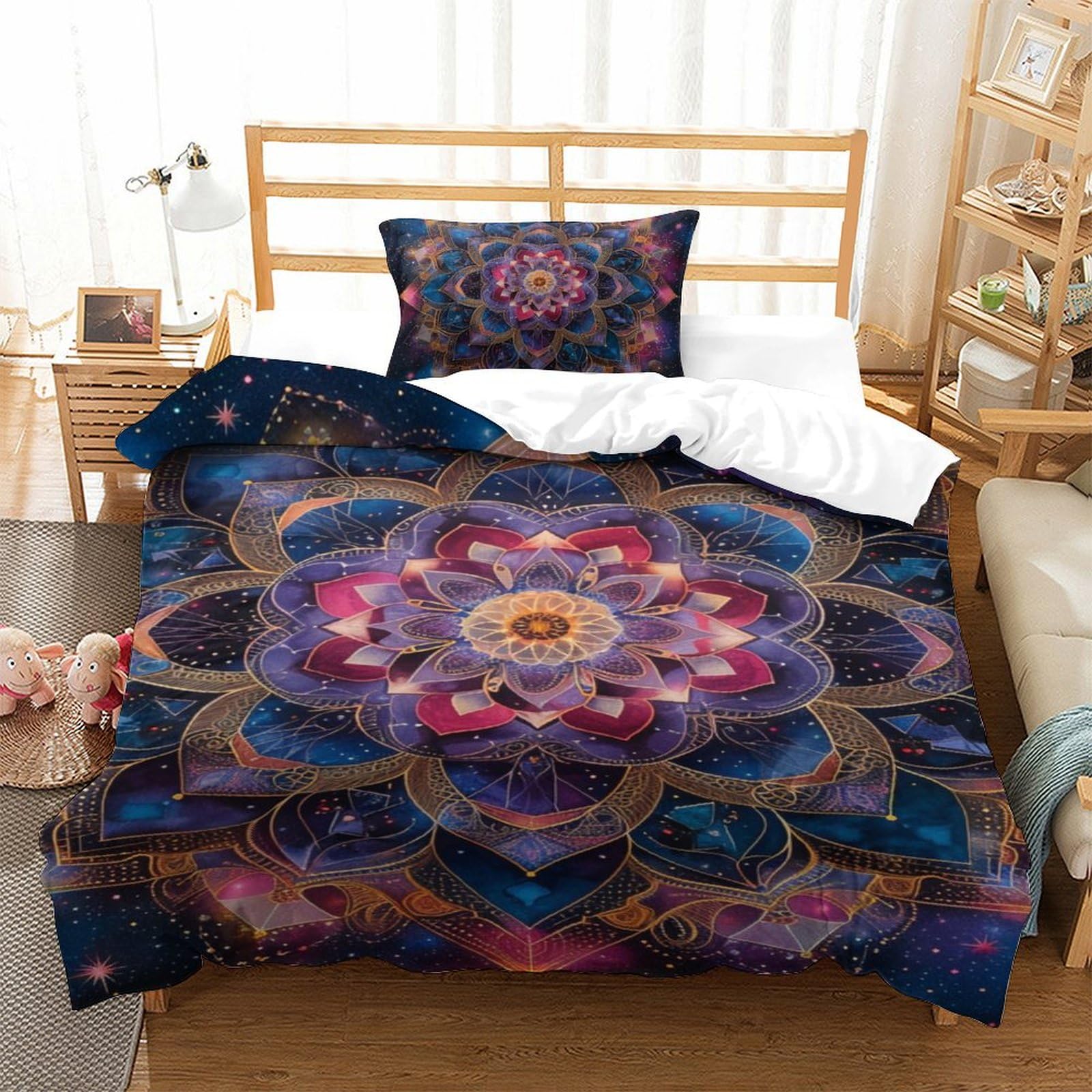 Housse de couette 135x200 fleurs 3D avec 2 taies d'oreiller en microfibre pour lit single