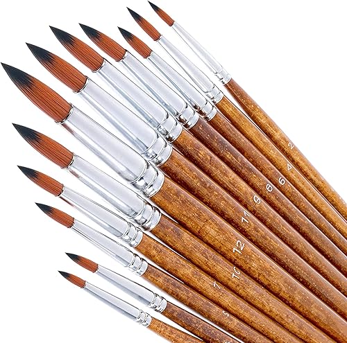 12 pinceles de pintura de acuarela para artista, punta redonda puntiaguda, pinceles de pintura redondos, juego básico de diferentes tamaños, pincel