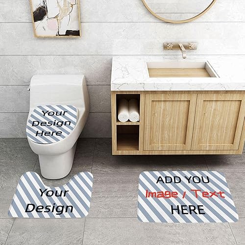 Miniatura 4 de Juego de alfombras de baño personalizadas de 3 piezas personalizadas, con imagen, texto, logotipo, contorno de inodoro, cubierta de tapa, tapete de