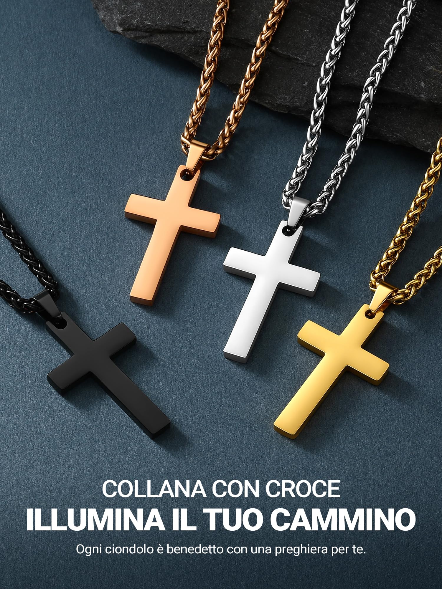 PROSTEEL Collana Croce Uomo, in Acciaio Inox Chirurgico, Cristiana Gioilli Personalizzati per Uomini Donne Famiglia, Ciondolo 31mm e 43mm, Confezione Regalo Inclusa
