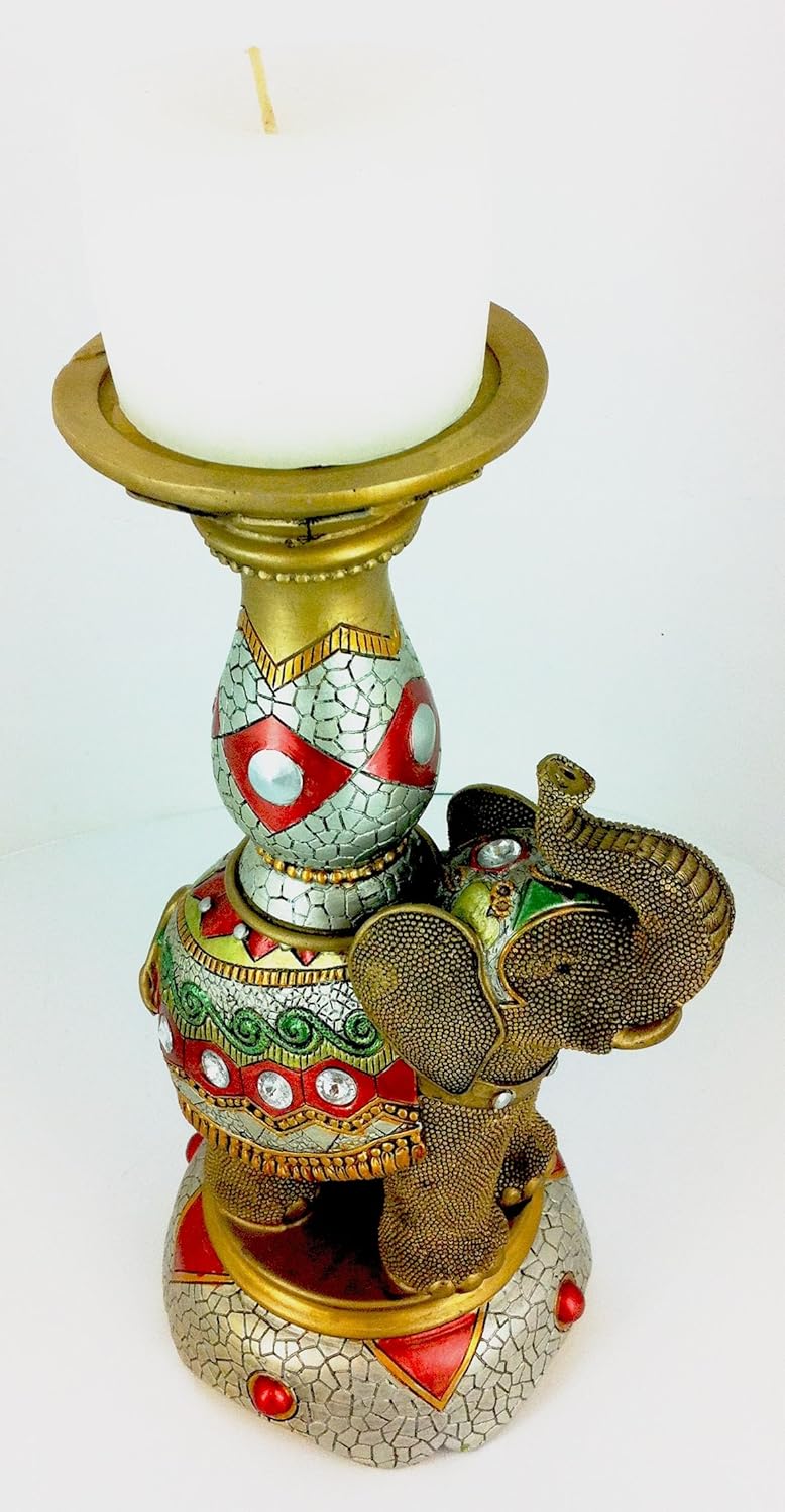 Elephant Pillar Candle Holder Set Statue Table Art Figurine Brown
