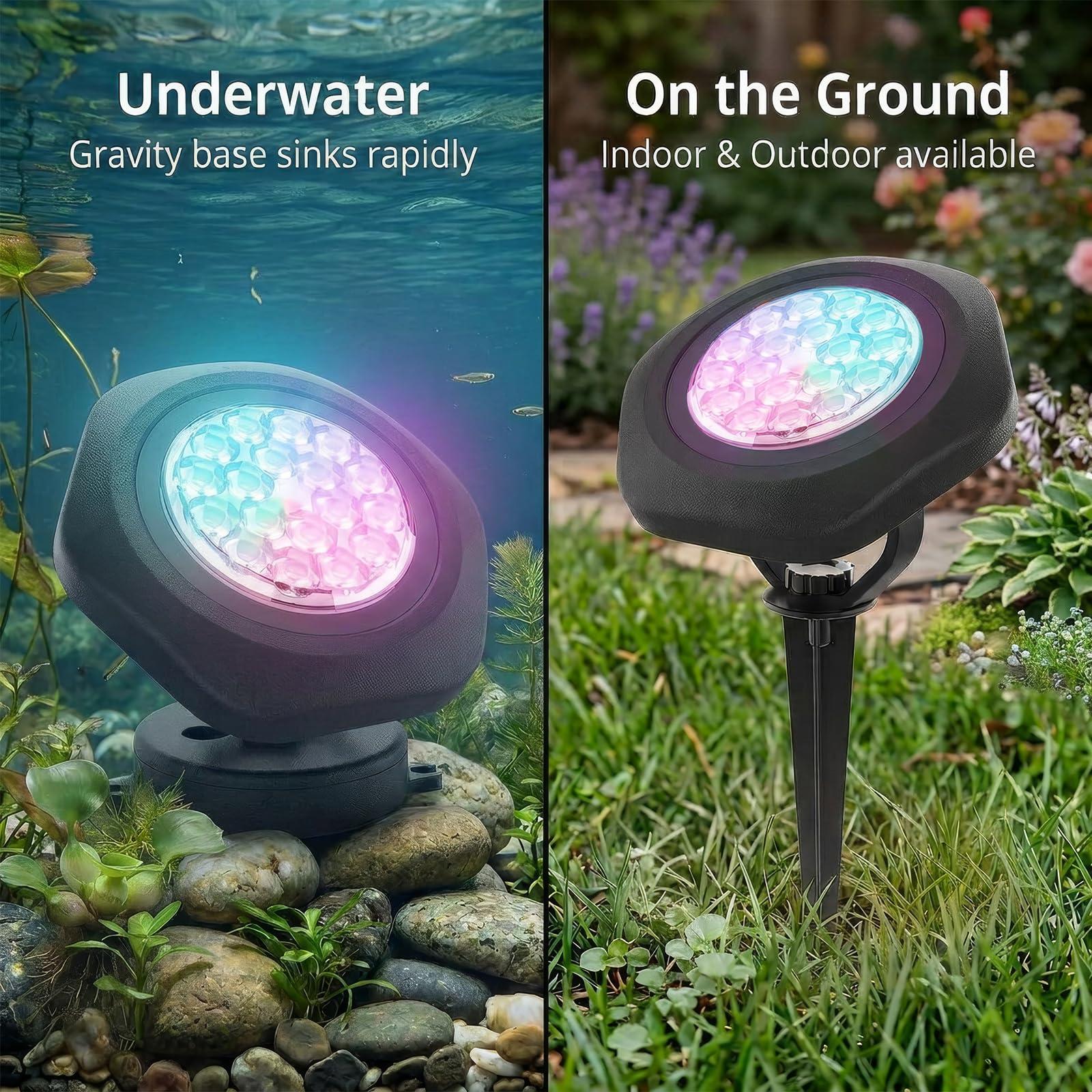T-SUN Lampada Solare Dello Stagno, 18 LED Proiettori Solare, 3 in 1 RGB Faretto Solare Impermeabile, Illuminazione Solare Esterna per Piscina, Laghetto, Fontana, Prato, Giardino