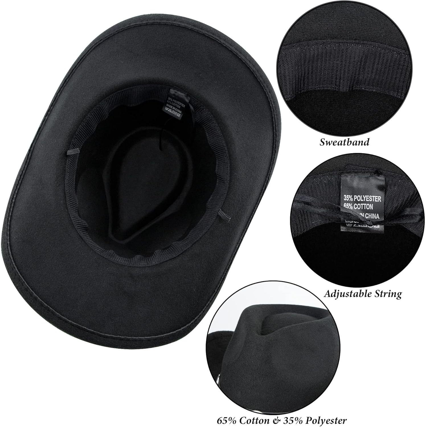 Western Cowboy Hat for Men Women Classic Fedora Hat with Buckle Belt (Size:M-L) - Image 7