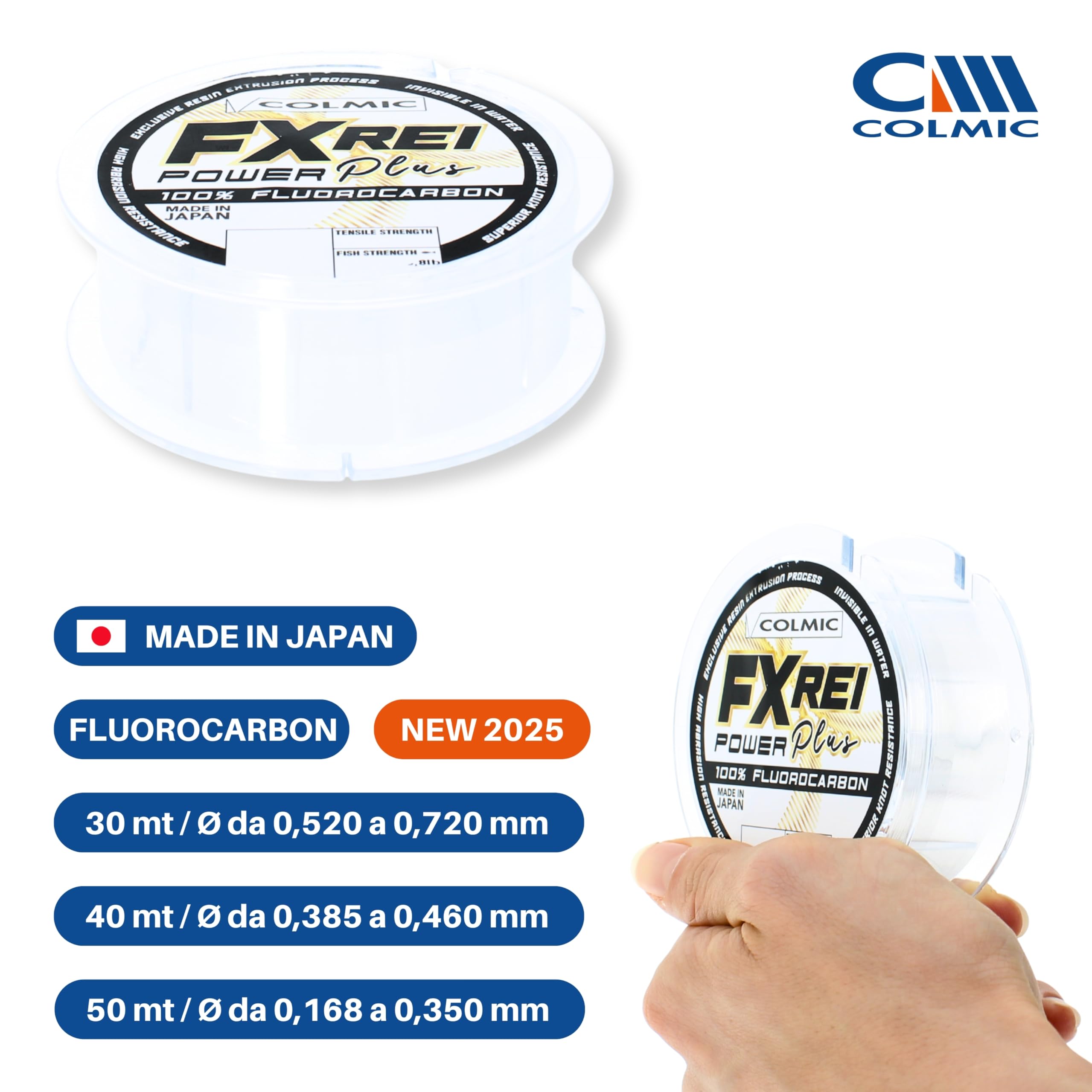 Colmic FXREI Power Plus – Filo Fluorocarbon 100% Invisibile in Acqua, Alta Resistenza all’Abrasione e ai Nodi – Prodotto Ufficiale Colmic