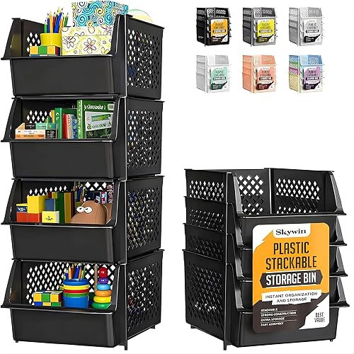Stackable Plastic Storage Bins with Lattice Design