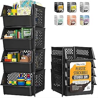 TidyFriend 4 Pack Stackable Storage Bins Open Front for Pantry Organizer...