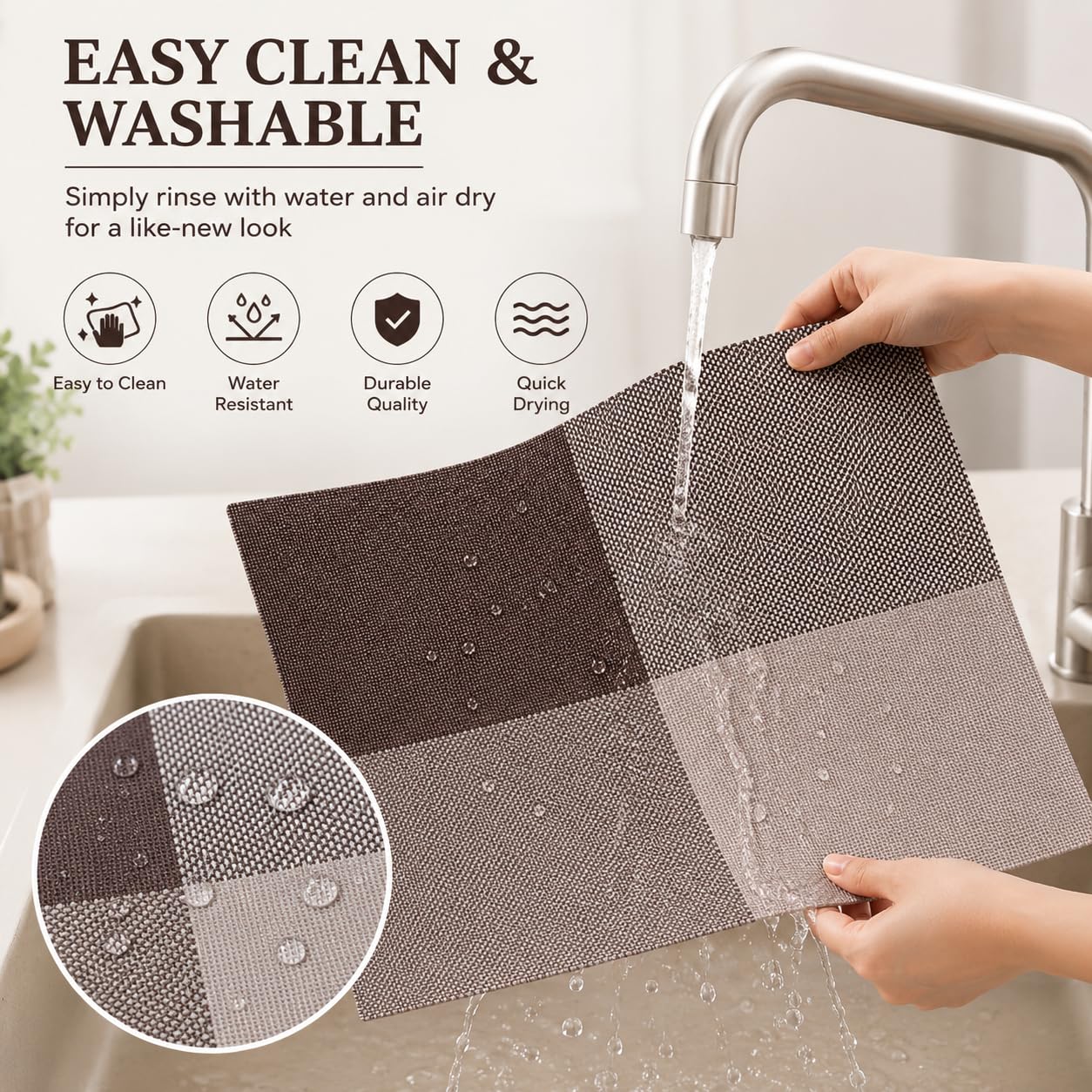 OXSAM Placemats, Heat Insulation Non-Slip Vinyl mats, Stain-Resistant Tablemats for Home and café Dining Table Décor (Taupe Brown, Pack of 6) — Amazon image 5