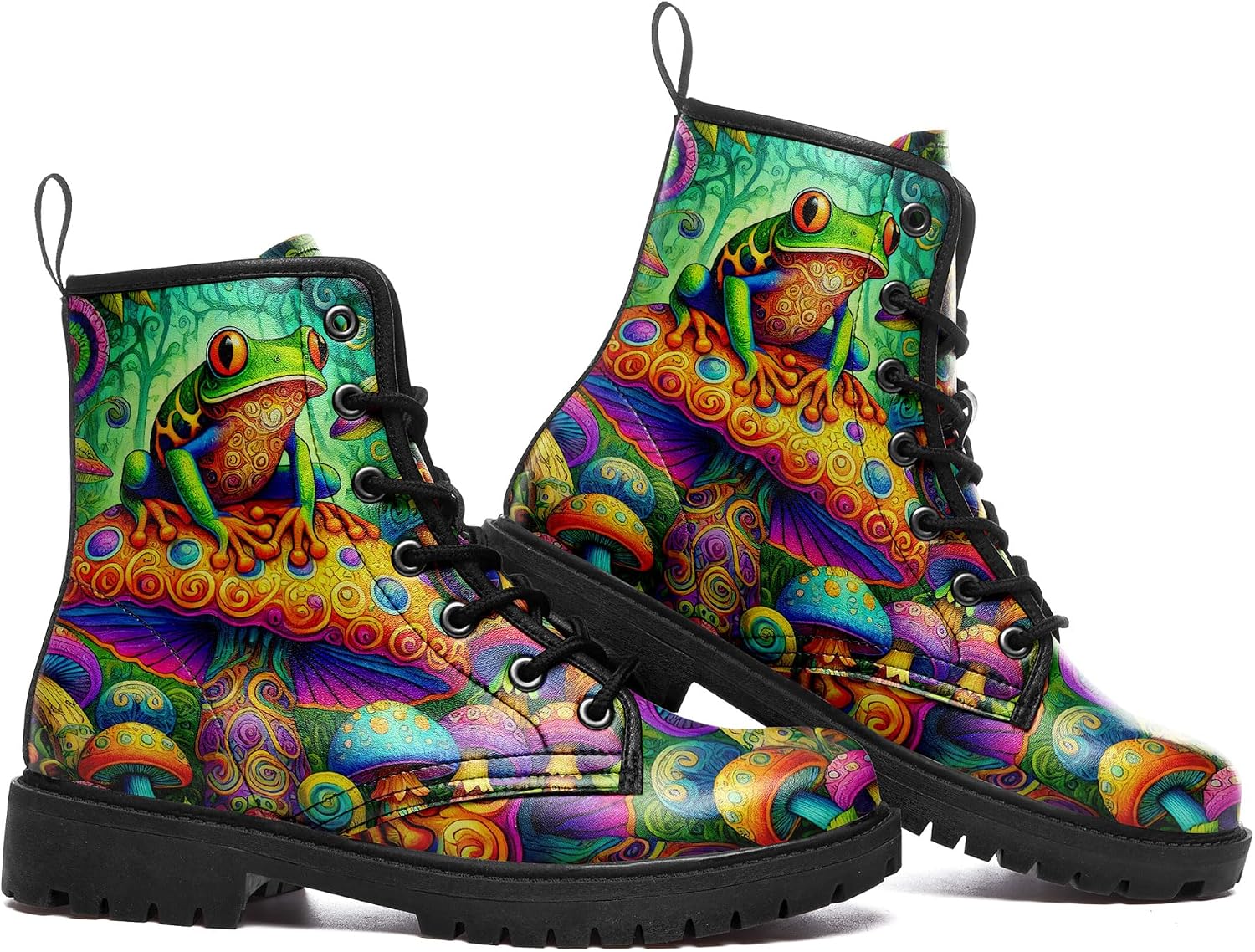 Women's Bohemia Mushroom Combat Boots Fashion Flower Lace-Up Ankle Booties for Walking, Hiking, Festivals,Casual Wear