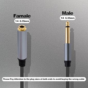 1/4 Inch TS Extension Cable,3M 6.35mm Mono Male to Female Quarter Inch Connectors Audio Extension Cable Cord for Amplifiers,Headphone Guitar Instruments -9.8FT