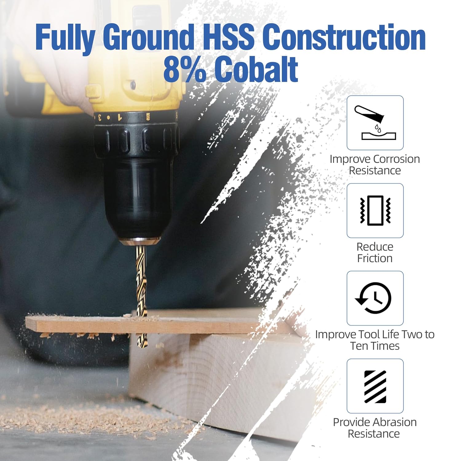 HUHAO Cobalt Drill Bit Set, 10Pcs M43 High Speed Steel Jobber Length Drill Bit Kit for Hardened Metal, Stainless Steel, Cast Iron, Wood and Plastic,6mm