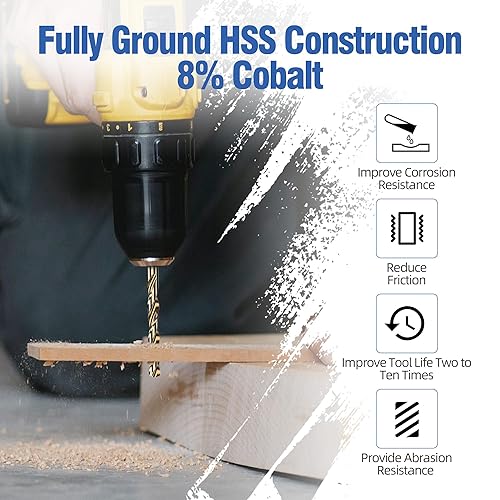 Miniatura 4 de HUHAO Juego de brocas de cobalto de 0.236 pulgadas, 10 piezas de acero de alta velocidad M43, brocas de metal de alta calidad para acero endurecido,