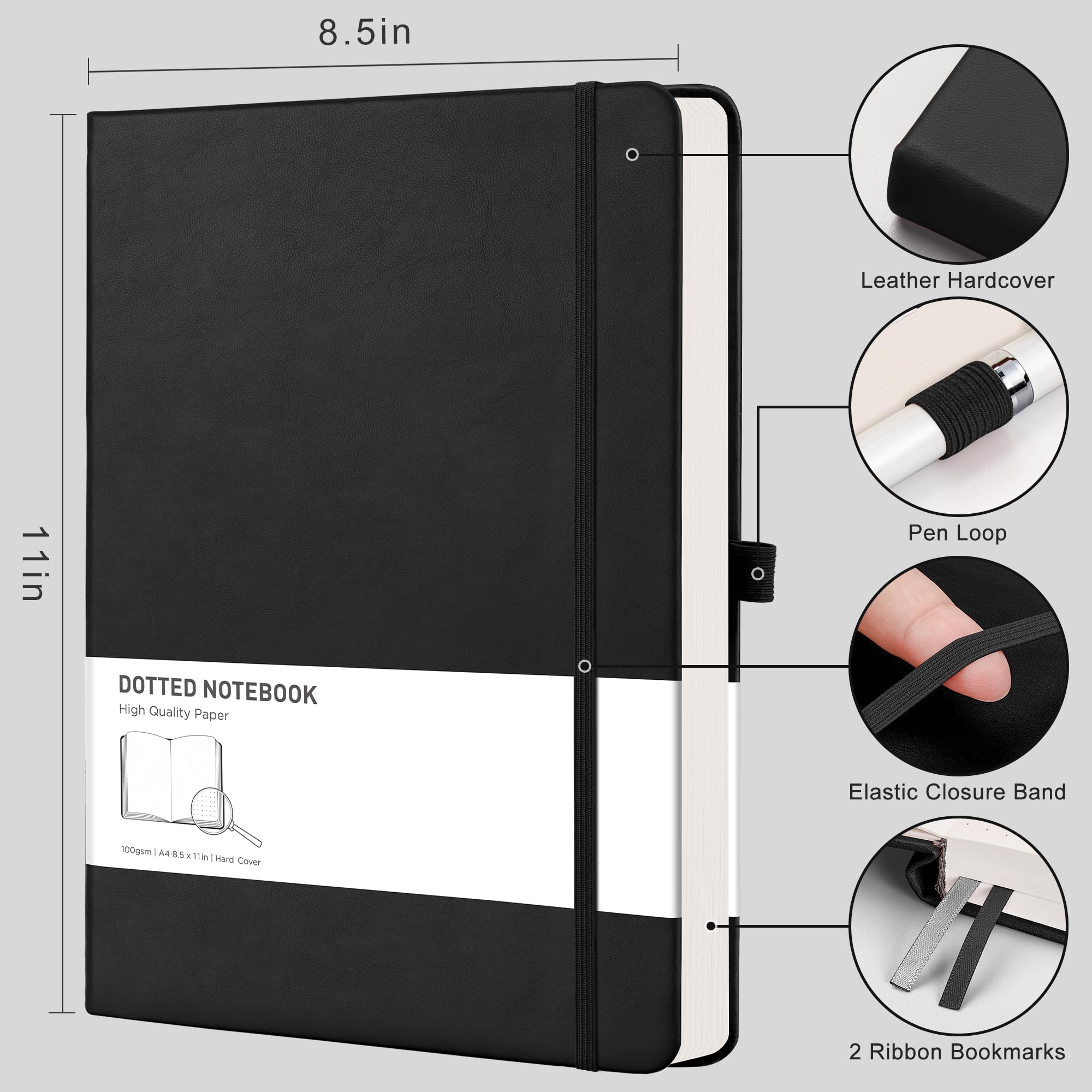 RETTACY Notebook A4 Lined Journal-192 Pages Note Book for Writing Hardcover Leather Notepad with Pen Loop for Women Men Work Office School (21.5 x 27.9cm)- Black - Image 2
