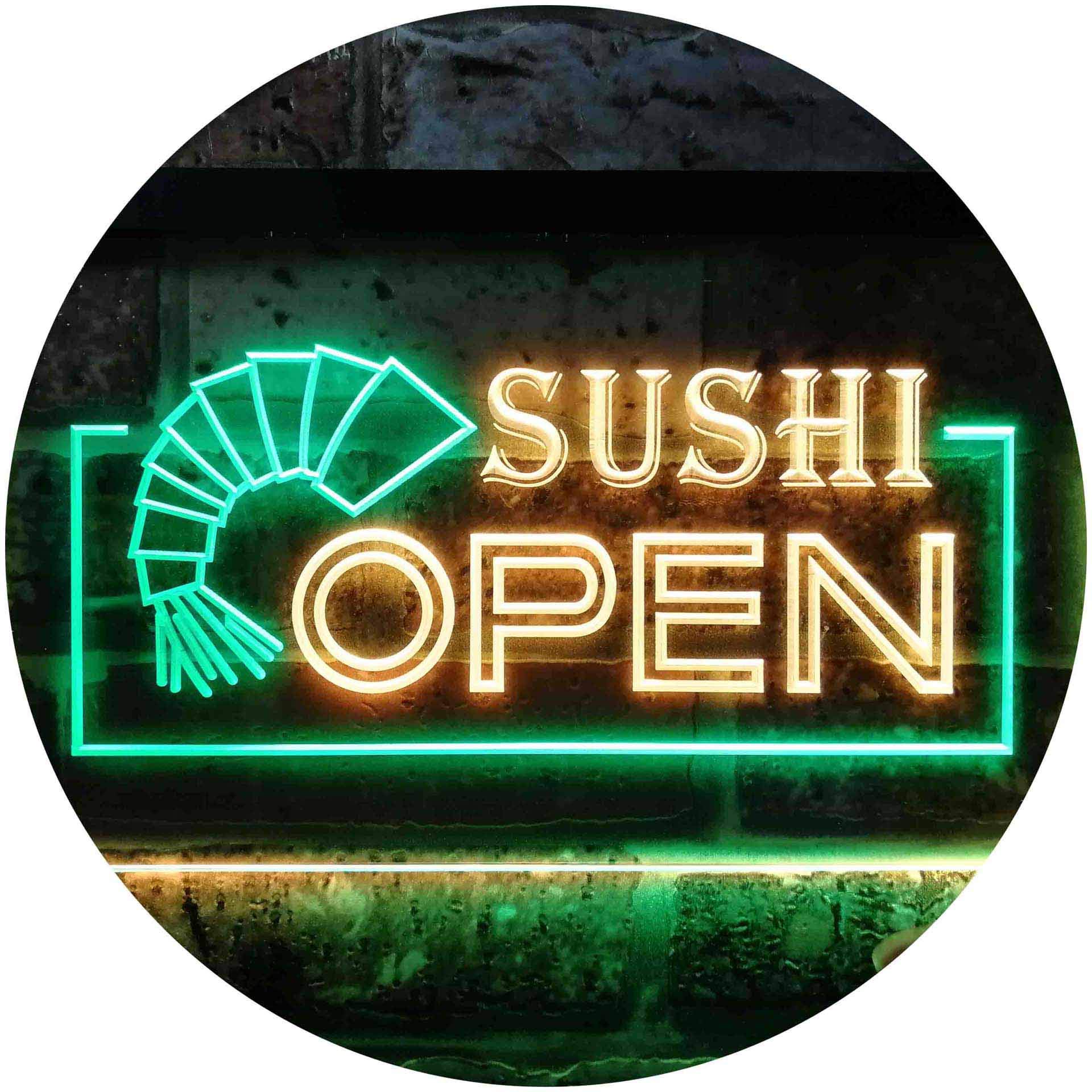 Sushi Open Dual Color LED Enseigne Lumineuse Neon Sign Vert et jaune 600 x 400mm st6s64-i0027-gy