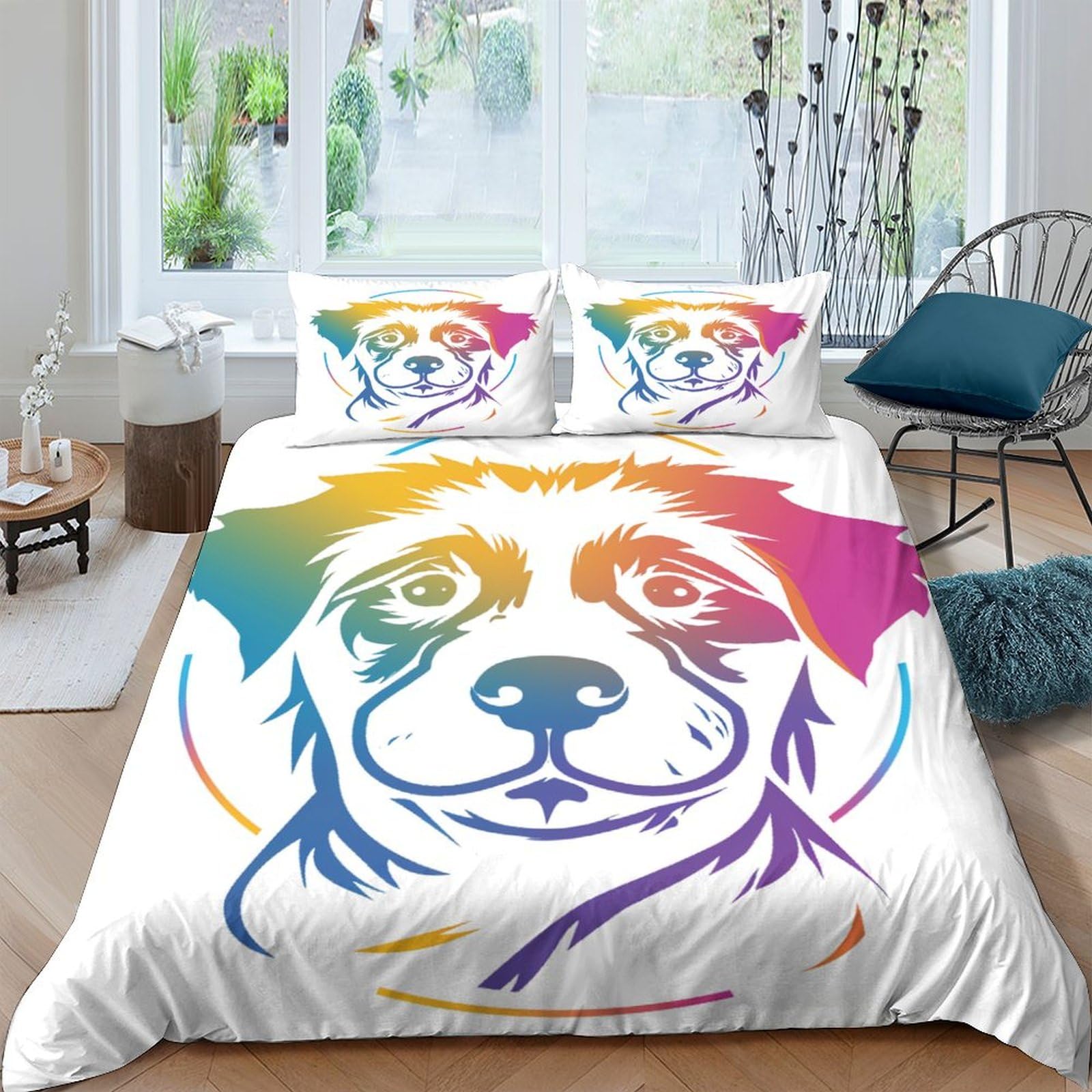 Housse de couette chien 3D en microfibre 200x200 cm avec 2 taies d'oreiller