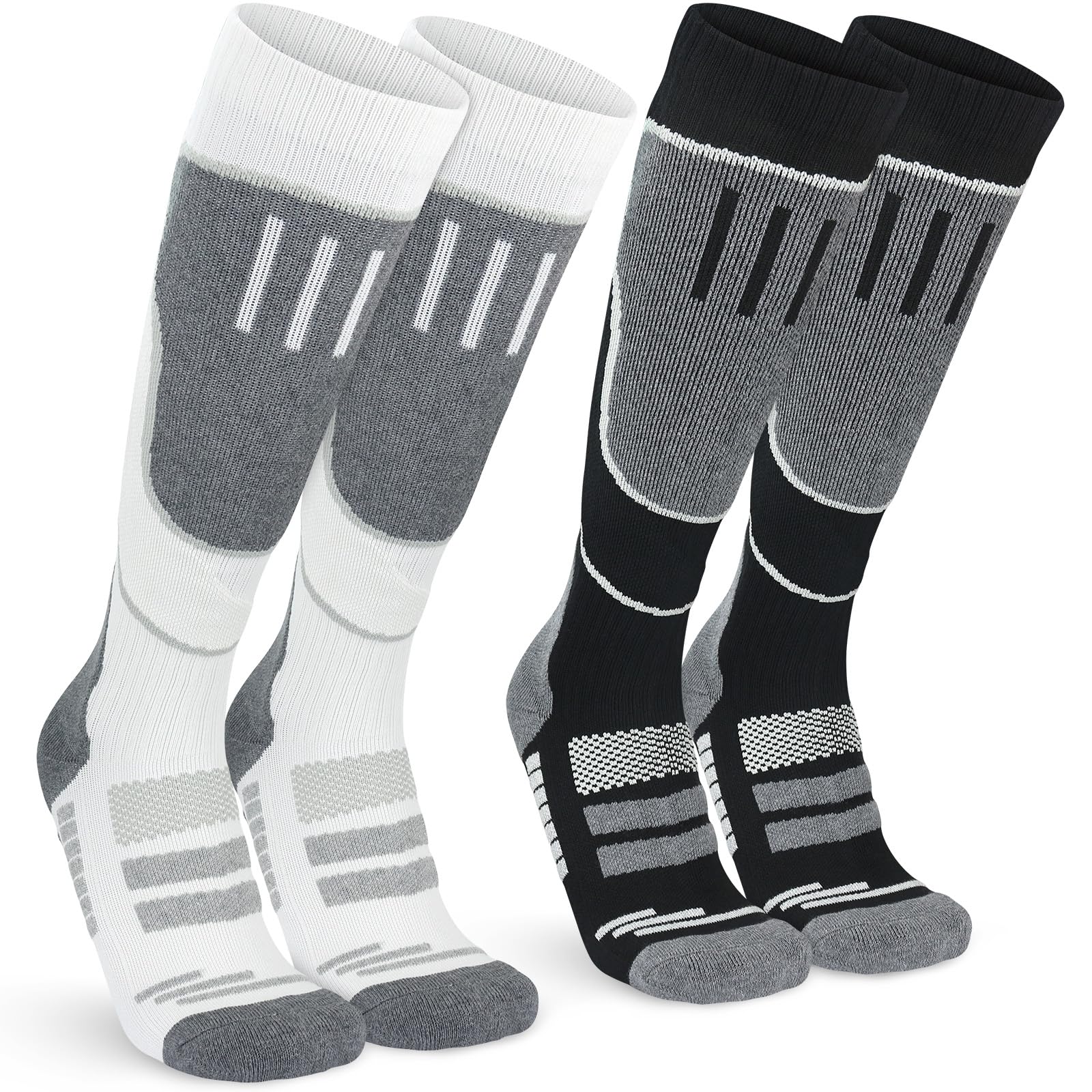 KOOOGEAR Chaussettes de ski pour femme - Chaussettes thermiques - 2 paires de chaussettes de snowboard - Épais - Hiver - Chaudes - Pour l'extérieur - Chaussettes de compression - Coussin