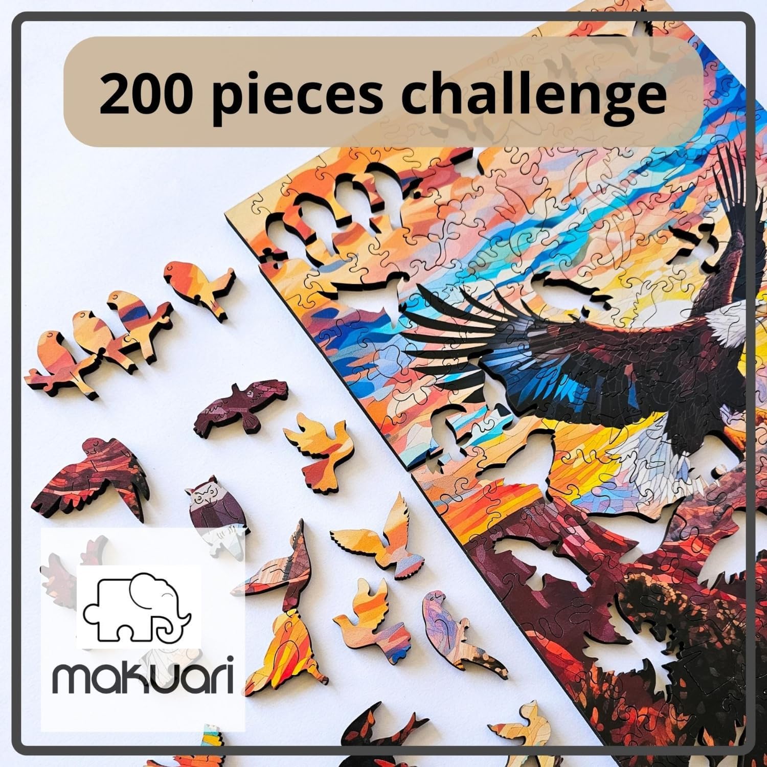 Wooden Puzzles for Adults – 200 Piece Premium Wooden Jigsaw Puzzle with Eagle Design, Artistic Animal Puzzle for Relaxation, Unique Gift for Adults and Family