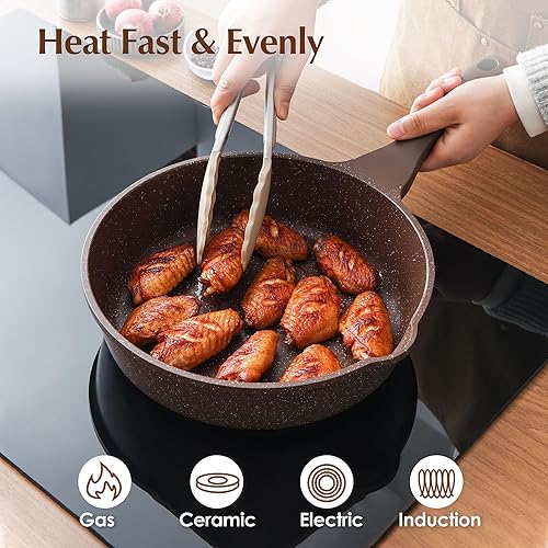 Vista 19 de SENSARTE Sartén antiadherente profunda, sartén para saltear de 11 pulgadas con tapa, mango que se mantiene fresco, sartén de cocina de piedra Gris