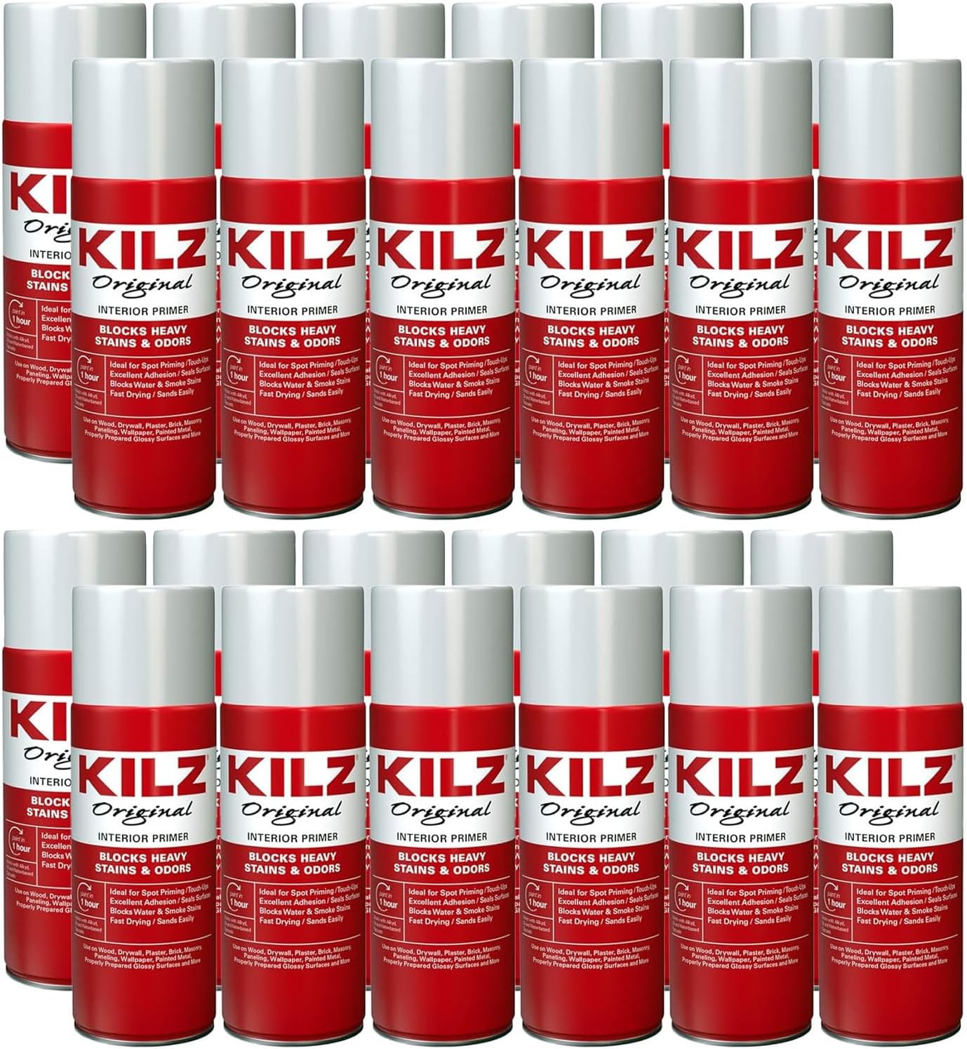 KILZ Original Oil-Based Primer Spray White Flat, 13 oz Aerosol (24 Pack), Interior Stain Blocking Primer Sealer, Paint Prep Spray for Wood, Drywall, Masonry & Metal