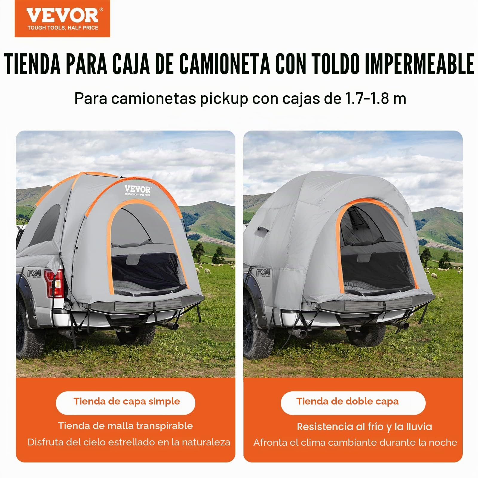 VEVOR Tienda de campaña para camioneta, tienda de campaña con capa de lluvia y bolsa de transporte, tienda de campaña impermeable de doble capa para camping, alojamiento, para camping, viajes,