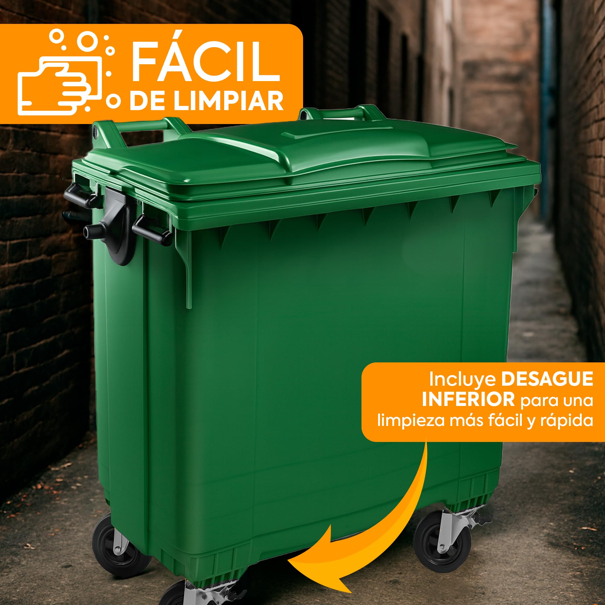 Contenedor Basura 1100 Litros Verde | Ruedas y Resistente