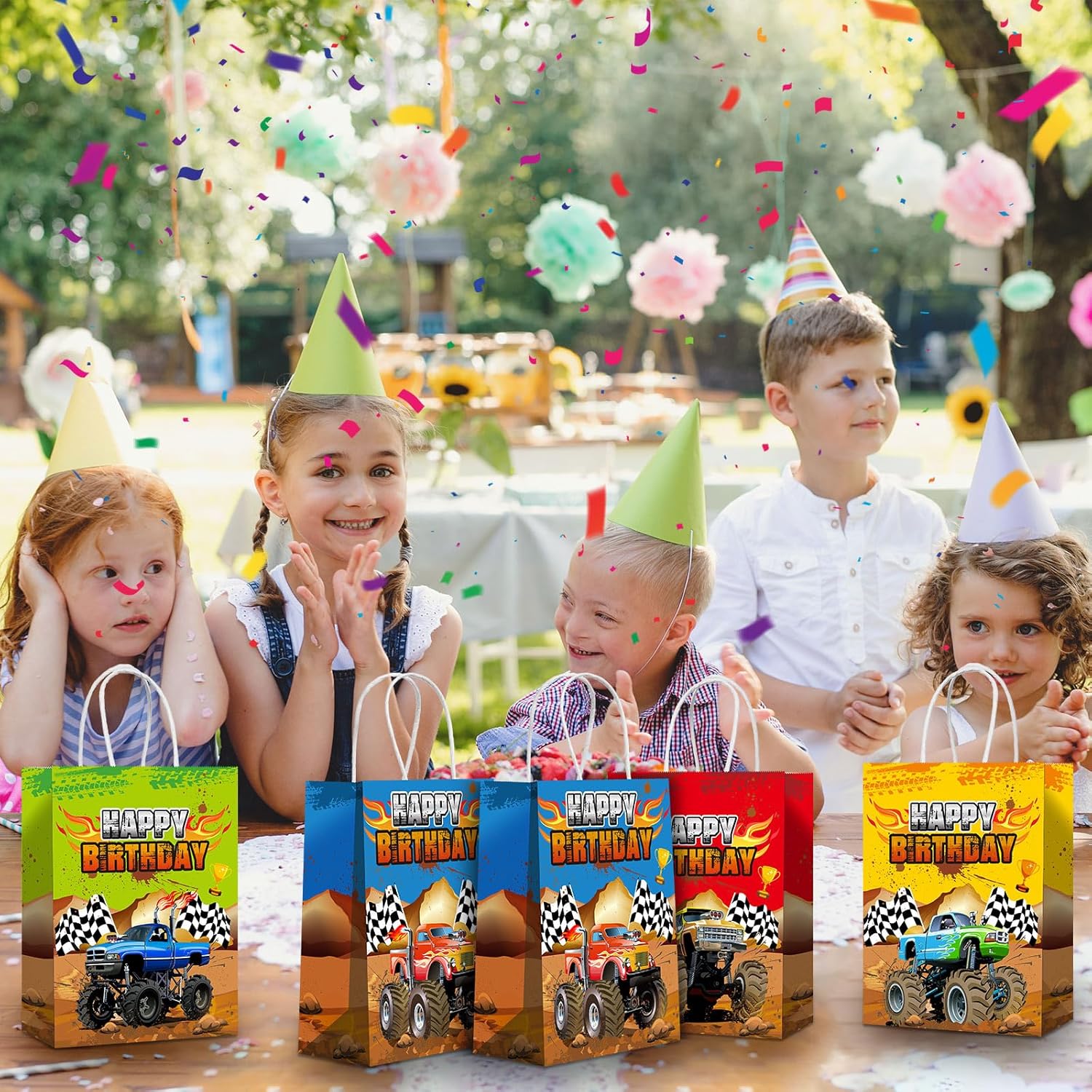 Pajean 16 Pcs Monsters Truck Party Favor Bags Racing Trucks Paper Gift Goody Treat Candy Bags for Themed Birthday Party Supplies (Simple) - Image 5