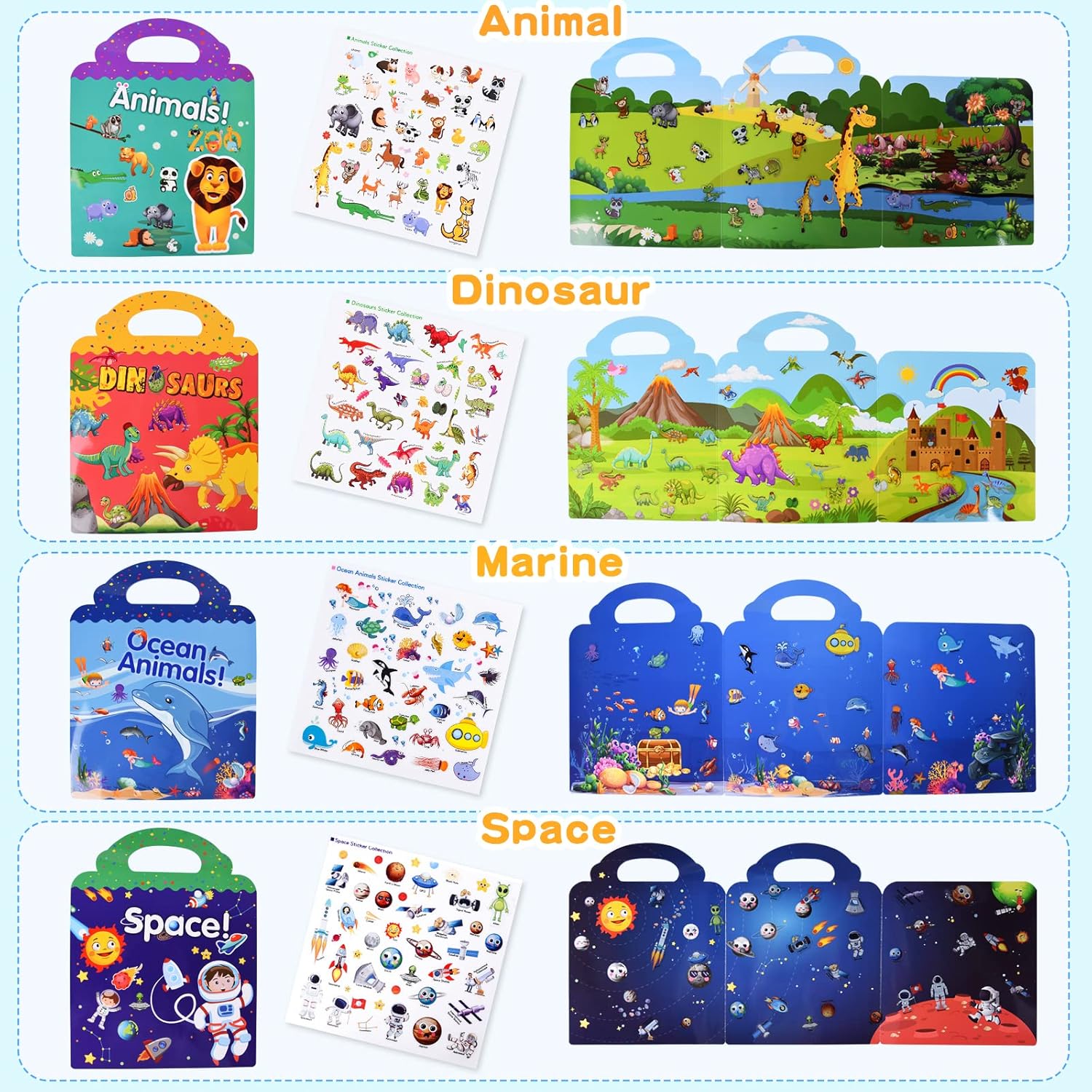 FORMIZON 4 Packs Sticker Books Toys, Reusable Scene Sticker Book