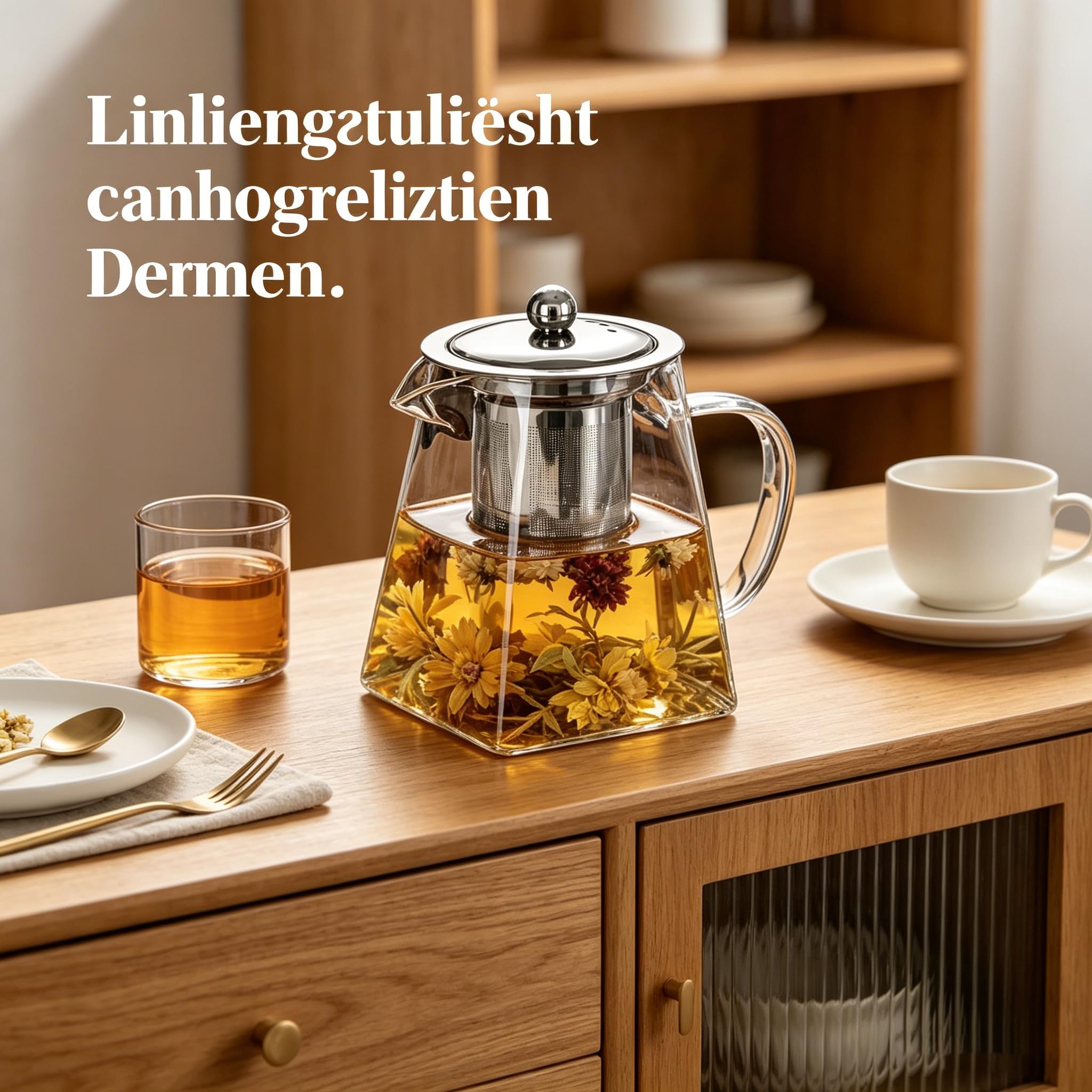 Teekanne mit Siebeinsatz, Glas Eckig Teekanne mit Sieb, Teebereiter für Losen Tee, Glasteekanne (550ml)