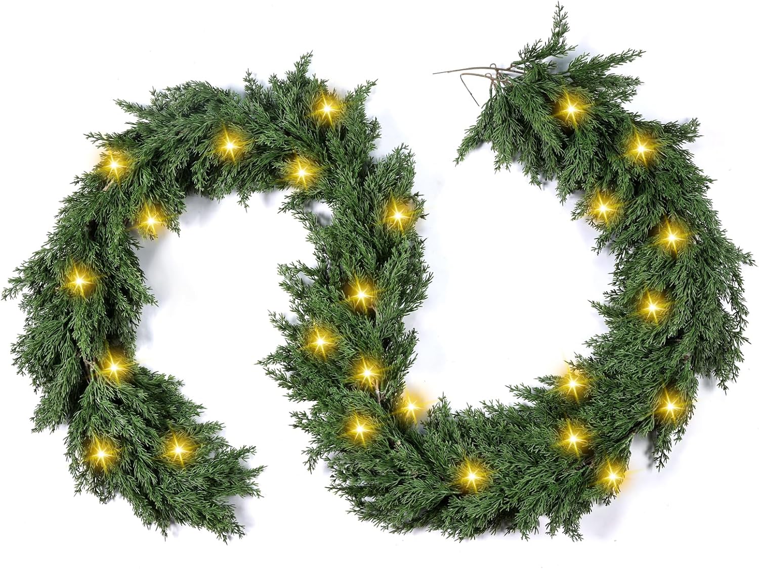 Guirnalda de cedro de Navidad con luces LED, enredaderas artificiales de ciprés de pino y ciprés, manto de hoja perenne para chimenea, guirnalda en