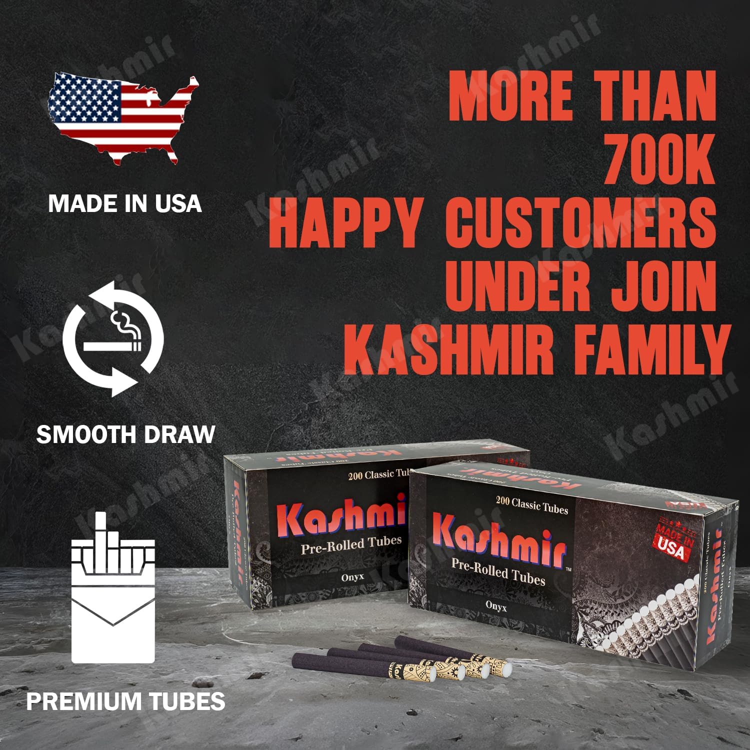 Kashmir Cigarette Tubes with Filters 1000 Count (200 x 5 Boxes) – 84mm Onyx King Size Empty Paper Tubes – Patent-Pending Filter Tubes Compatible with Most Injector Machines – Made in USA