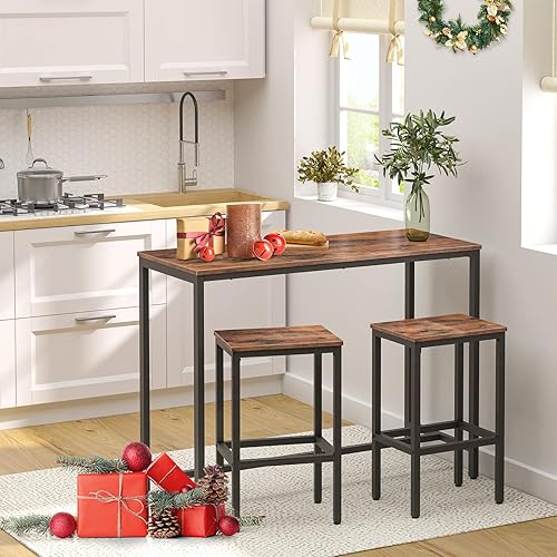 Miniatura 8 de HOOBRO Taburetes de bar, juego de 2 sillas de bar con reposapiés, marco de acero negro, pies ajustables, para sala de estar, comedor, cocina, diseño