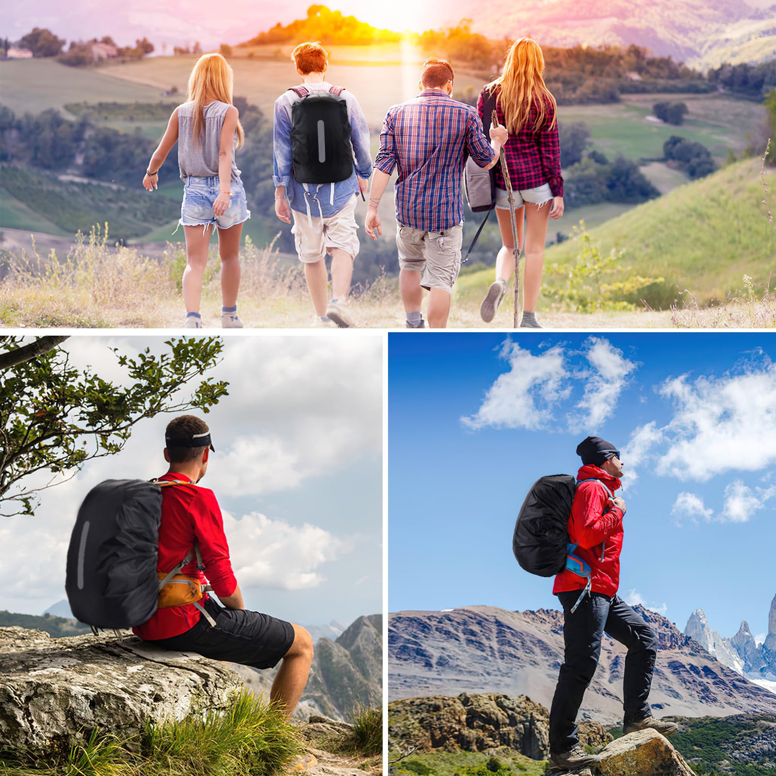 Meilleur 2 Pièces Protection Sac À Dos Pluie Avec Bandes Réfléchissantes (40-50L), Housse De Pluie Sac À Dos D'Extérieur, Housse Sac A Dos Impermeable Pour La Randonnée, Le Vélo Housse De Pluie