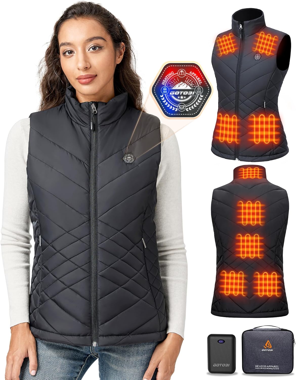 Sevdiea Verwarmingsvest voor heren, met powerbank, 16000 mAh, 7,4 V inbegrepen, hulpverwarmd vest, warmtevest met accu, oplaadbaar, zwart, S