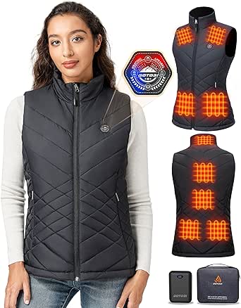 GOTOBI Verwarmd vest voor dames, met 16000 mAh 7,4 V powerbank, verwarmbaar vest met 9 verwarmingszones en 3 instelbare temperaturen, verwarmd vest voor outdoor-activiteiten, wandelen, skiën, grijs