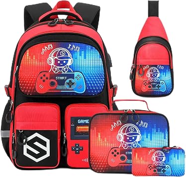 DIGOBAY Backpack for Boys 4PCS Cool Luminous Gamer School Boys Backpack
