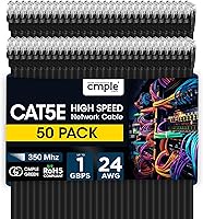 Vista 44 de Cmple - Cable Ethernet Cat5e de 7 pies, Cable Patch Ethernet UTP Cat 5e de 350 MHz, Cable LAN de red de 1 Gbps, Conectores RJ45, Compatible con PC